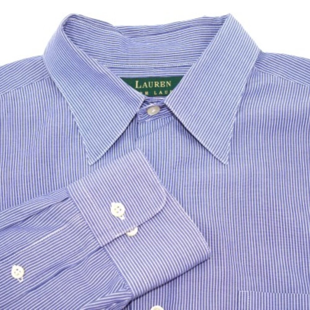 Lauren Ralph Lauren Button Down Shirt Long Sleeve 16 34/35 Blue White Stripe